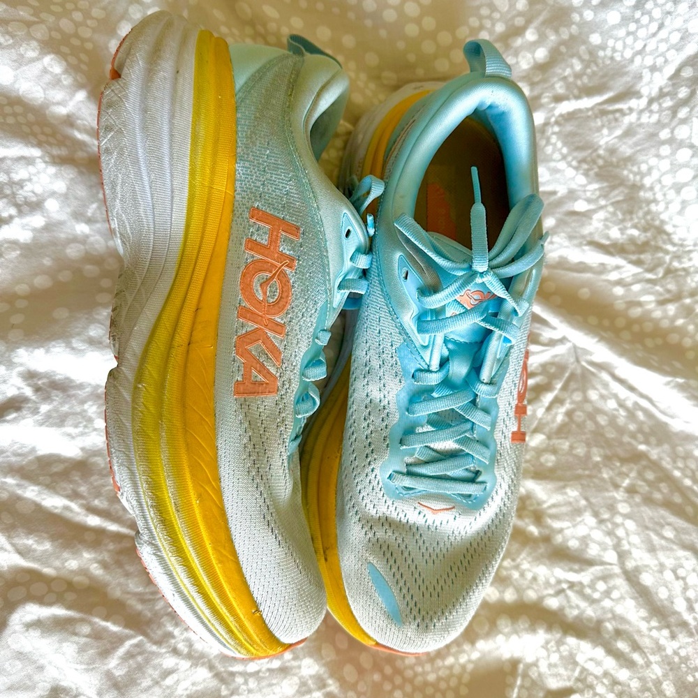 Hoka One One Blue and Yellow Running Shoes - Picture 2 of 6